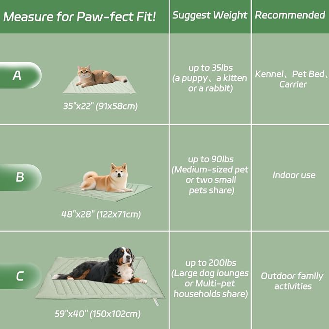 Cooling Mat for Dogs Ice Green, 150x102cm No Gel, Cool Fabric Top & Velvet Back - Image 3