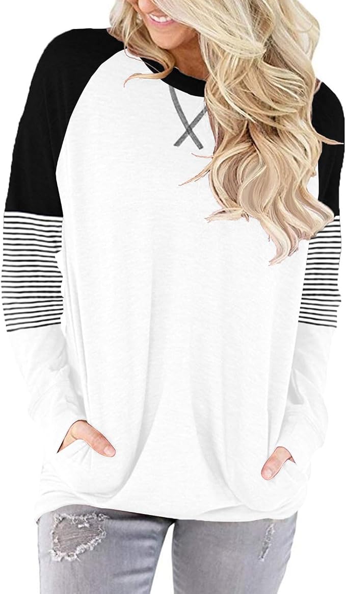 Akihoo Womens Casual Long Sleeve Tunic Tops Crew Neck Shirt Blouses - Image 3