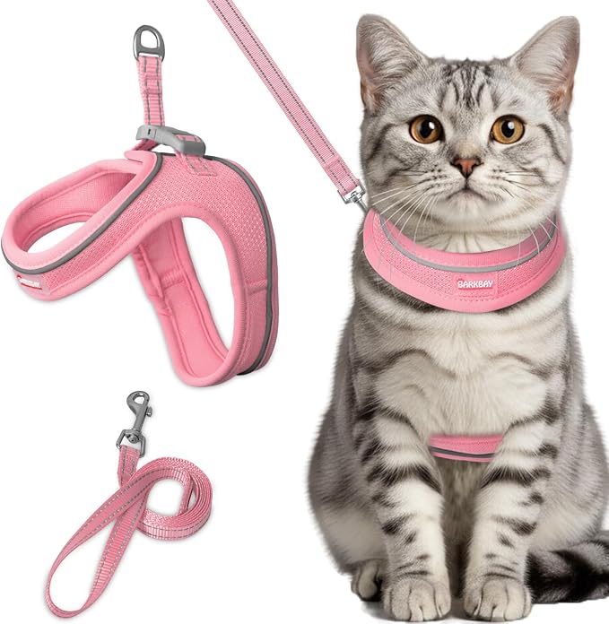 Cat Harness and Leash Set, Escape Proof Kitten Harness, Step in Adjustable Soft by BARKBAY
