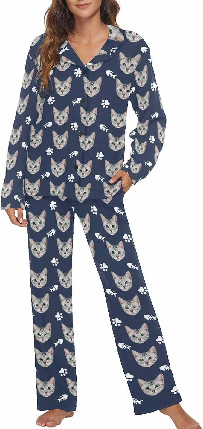 MyPupSocks Custom Face Pajamas for Women Set, Personalized Photo Long Sleepwear by MyPupSocks
