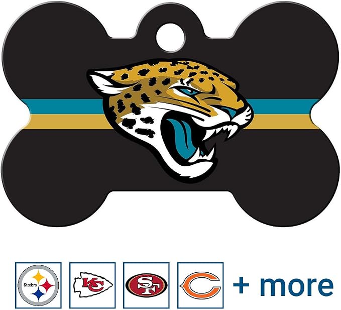 GoTags Personalized Jacksonville Jaguars Dog Tag, Brass Metal Bone Shape Pet ID by GoTags