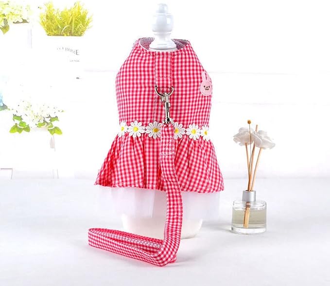 Small Dog Dress with Leash Set Adjustable Dog Harness Dress with D Ring - Image 2