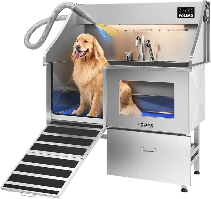 Dog Washing Station with Pet Dryer, 304 Stainless Steel Pet Wash Sink by BathTimeMadeEasy