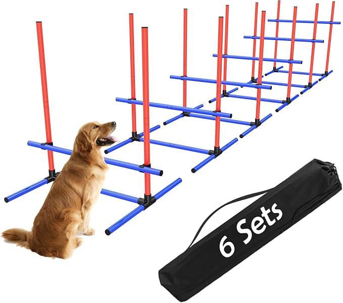 6 Set Dog Agility Jumps Hurdle Course Training Equipment, Indoor Outdoor by Uzpomel