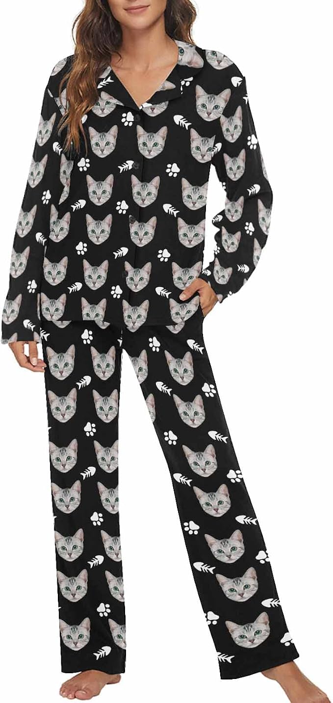 MyPupSocks Custom Face Pajamas for Women Set, Personalized Photo Long Sleepwear by MyPupSocks