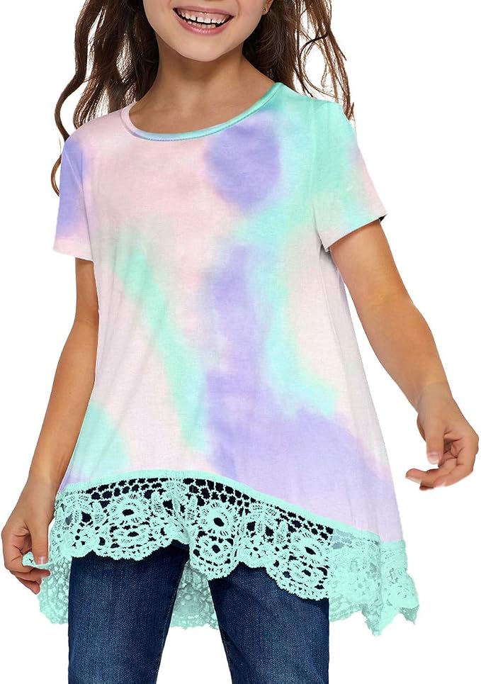 storeofbaby Girls Casual Tunic Tops Short Sleeve Loose Soft Blouse T-Shirt - Image 2