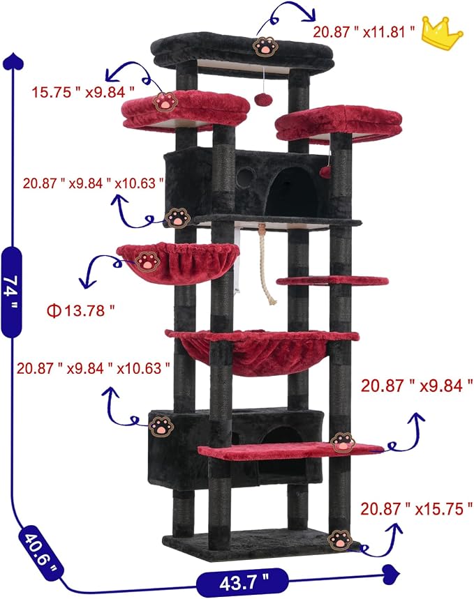 Cat Tree for Indoor Cats Large Adult, 2 Baskets, 2 Condos - Image 6