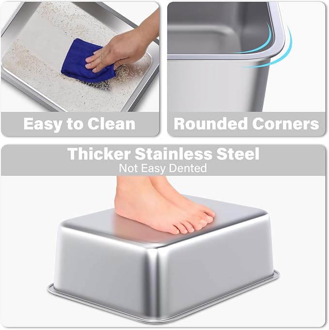Stainless Steel Litter Box 2 Pack, Non Stick No Smell Cat Litterbox - Image 5