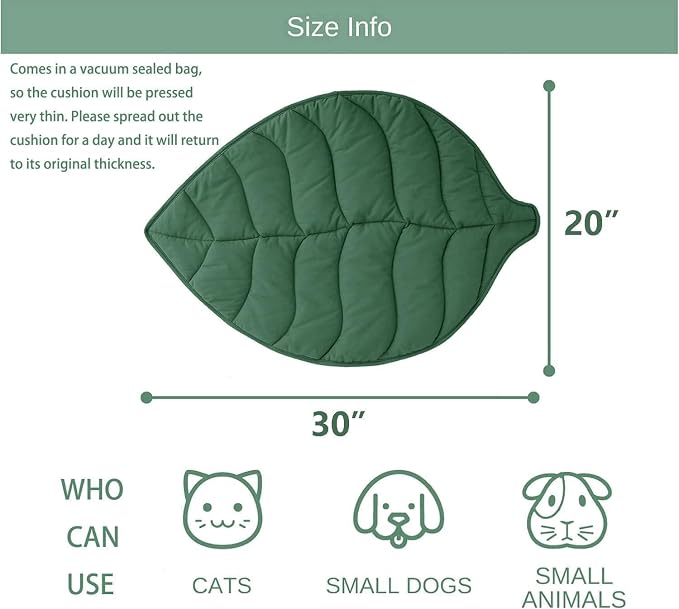 30 X 20 Inch Leaf Shaped Cotton Cat Bed Pad, Warming Cat Mat, Pet Warming Pad - Image 2