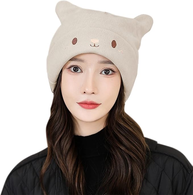 Women's Teen Girls Knitted Cat Kitty Cuffed Beanie Hat Winter Outdoor Stretchy by Unknown
