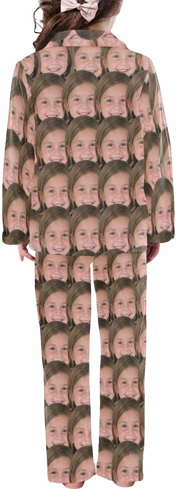 Artsadd Girls Pajamas Set Custom Face Pet Photo Long Sleeve Sleepwear - Image 2