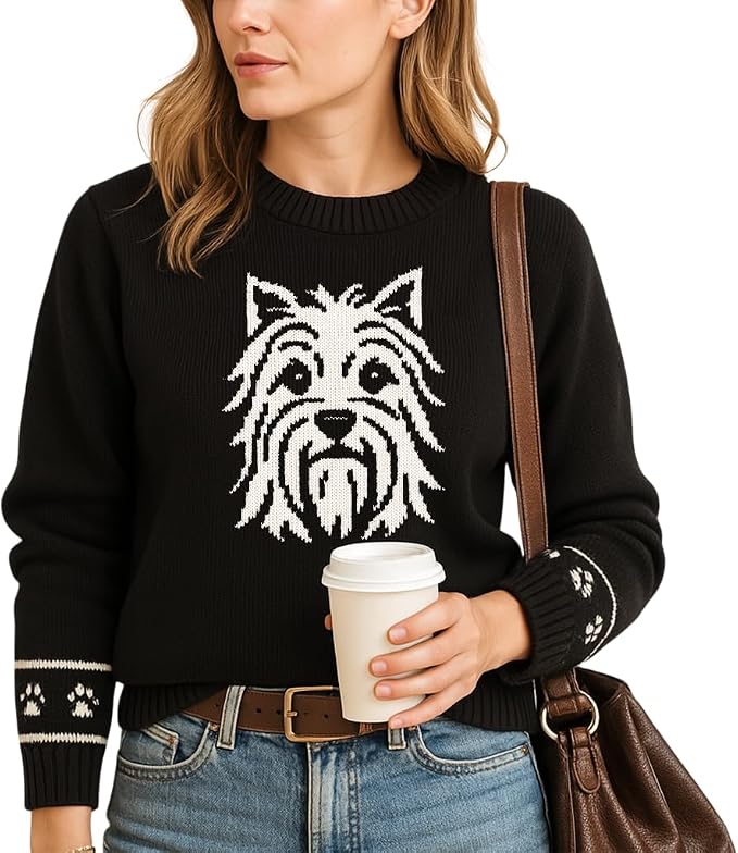 Custom Dog Knit Sweater for Women Personalized Pet Paw Print Pullover Dog Mom by GrewearFashion