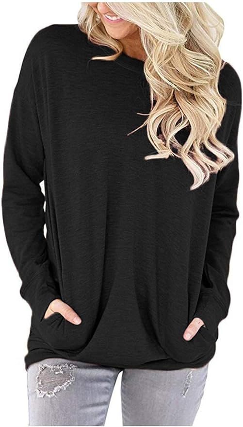 Akihoo Womens Casual Long Sleeve Tunic Tops Crew Neck Shirt Blouses - Image 2