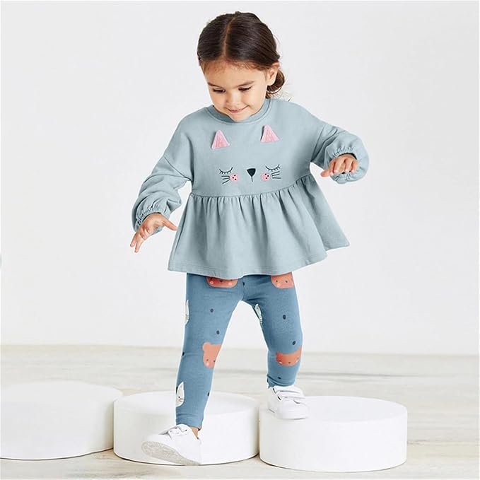 Little Girls Unicorn Outfits 2 Piece Kids Ruffle Sleeve Sweatshirt + Leggings - Image 2