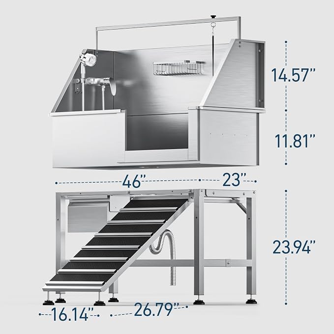 46" Dog Wash Station, 304 Stainless Steel, Side Ramp, 440 lb - Image 7