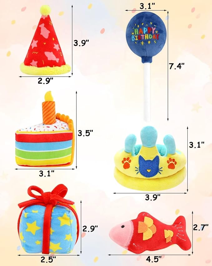 CiyvoLyeen 6Pcs Birthday Themed Catnip Toys Cat Birthday Gift Kitten - Image 3