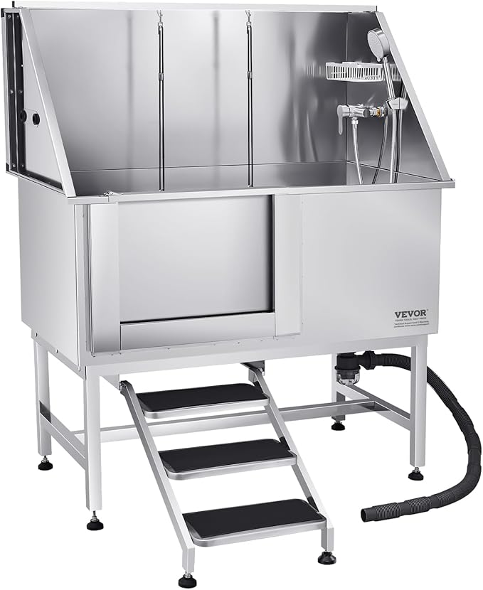 VEVOR Stainless Steel Dog Washing Station, Professional 50 inch Pet Grooming Tub w/Stairs, PE Water Filter Board, Faucet & Showerhead & Soap Holder Bathtub for Large & Medium & Small Pets (Left Door) - Image 10