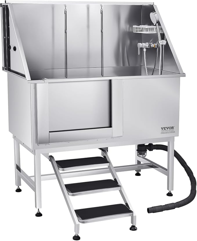 VEVOR Stainless Steel Dog Washing Station, Professional 50 inch Pet Grooming Tub w/Stairs, PE Water Filter Board, Faucet & Showerhead & Soap Holder Bathtub for Large & Medium & Small Pets (Left Door) by VEVOR