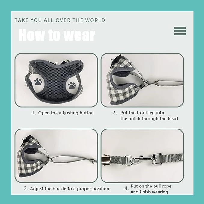 Cat Harness, Dog Harness and Leash Set, Bunny Rabbit Ferret Harness - Image 5