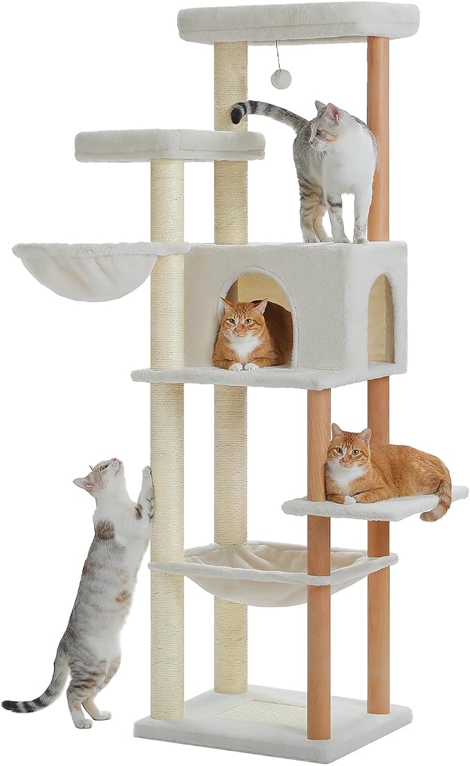 PAWZ Road Large Cat Tree, 73 Inches Tall Wooden Cat Tower - Image 7