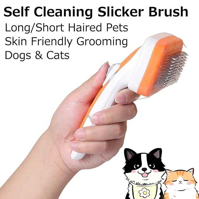 Self Cleaning Slicker Brush for Dogs, Cats Deshedding Grooming Tool, Skin - Image 2