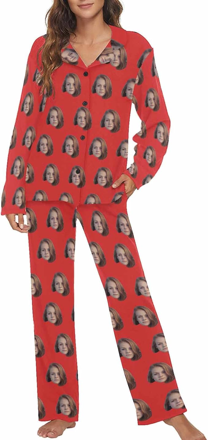 MyPupSocks Custom Face Pajamas for Women Set, Personalized Photo Long Sleepwear by MyPupSocks