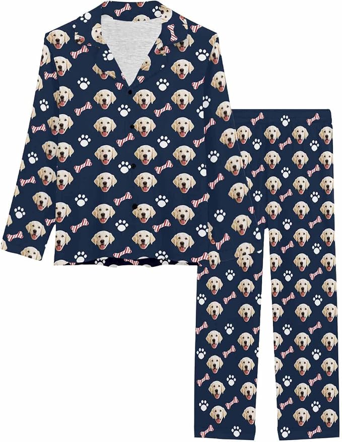 MyPupSocks Custom Face Pajamas for Women Set, Personalized Photo Long Sleepwear - Image 3
