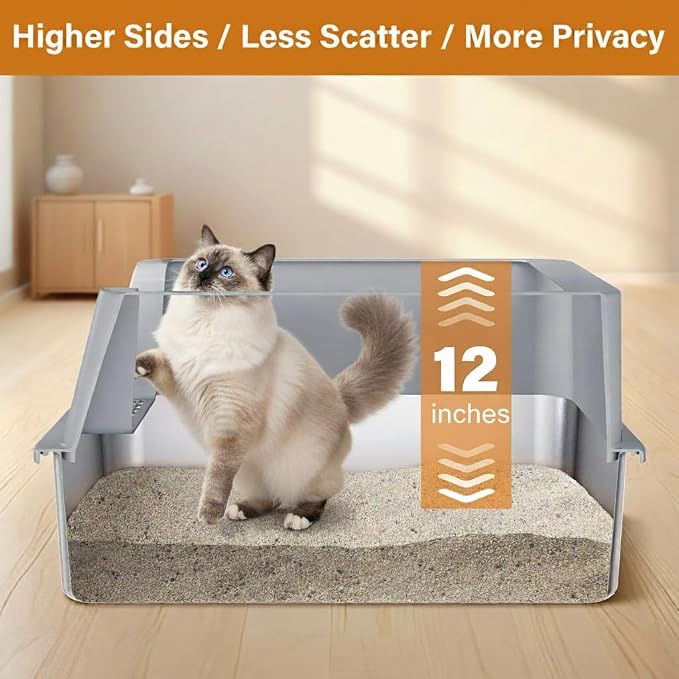 XL Stainless Steel Litter Box, Extra Large High Sided Metal Cat Litter Box - Image 4