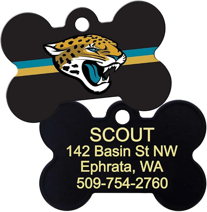 GoTags Personalized Jacksonville Jaguars Dog Tag, Brass Metal Bone Shape Pet ID - Image 2