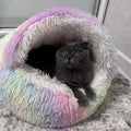 Cat Bed Round Fluffy Hooded Cat Bed Cave, Anti-Anxiety Cave Bed by Unknown