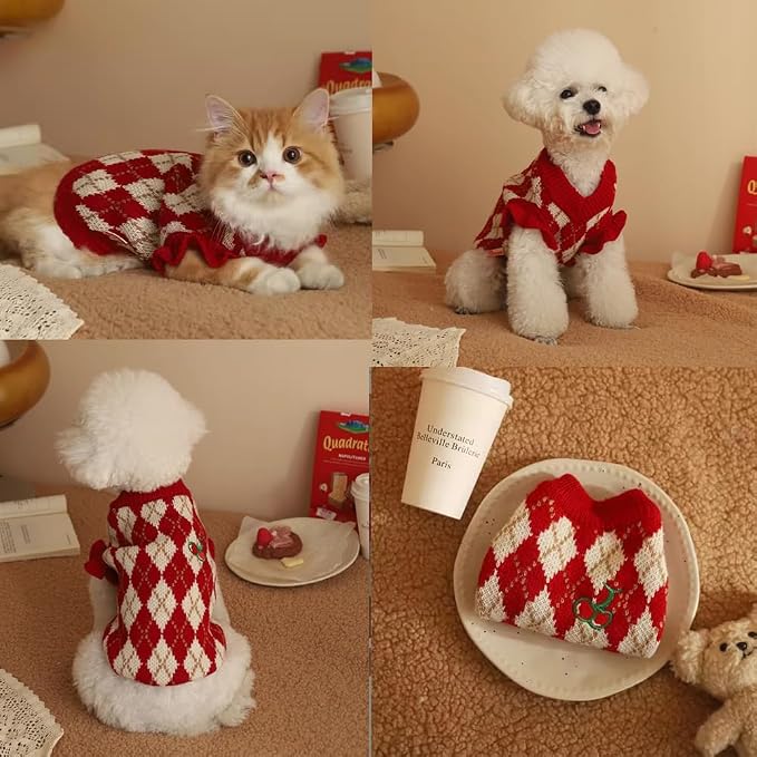 ANIAC Diamond Puppy Sweater for Small Dog Girl Strawberry Turtleneck Cat - Image 5