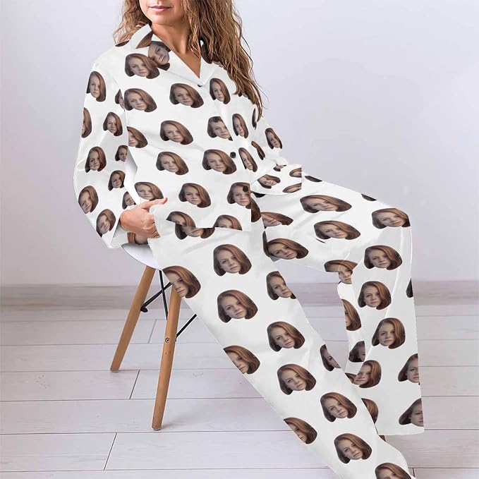 MyPupSocks Custom Face Pajamas for Women Set, Personalized Photo Long Sleepwear - Image 5