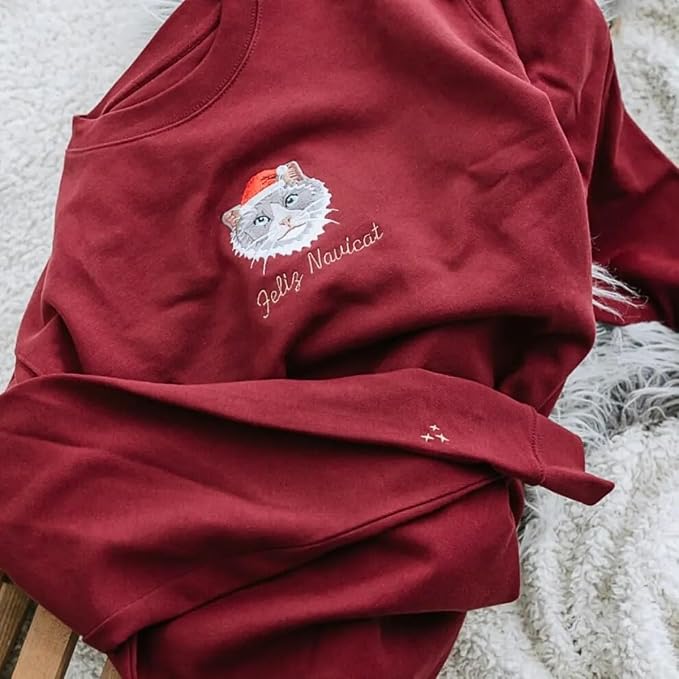 COUPLEHOODIES Custom Pet Christmas Sweatshirt – Embroidered Cat or Dog Portrait - Image 9