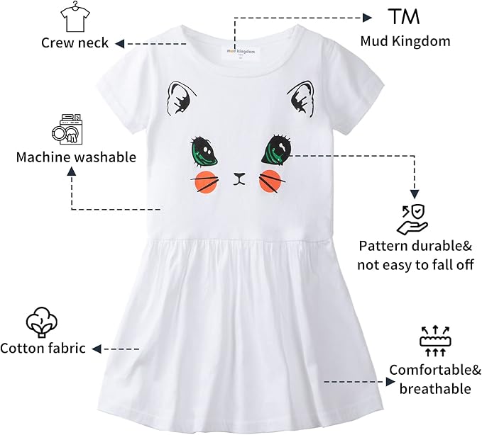Mud Kingdom Little Girls Dresses Cotton Summer Holiday Cute Cat Dress Short - Image 2