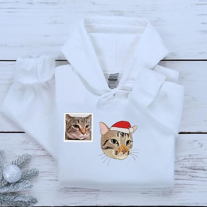 COUPLEHOODIES Custom Pet Christmas Sweatshirt – Embroidered Cat or Dog Portrait - Image 6