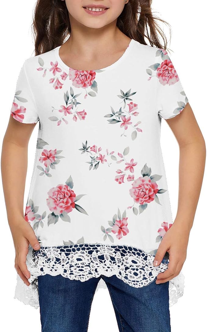 storeofbaby Girls Casual Tunic Tops Short Sleeve Loose Soft Blouse T-Shirt - Image 4
