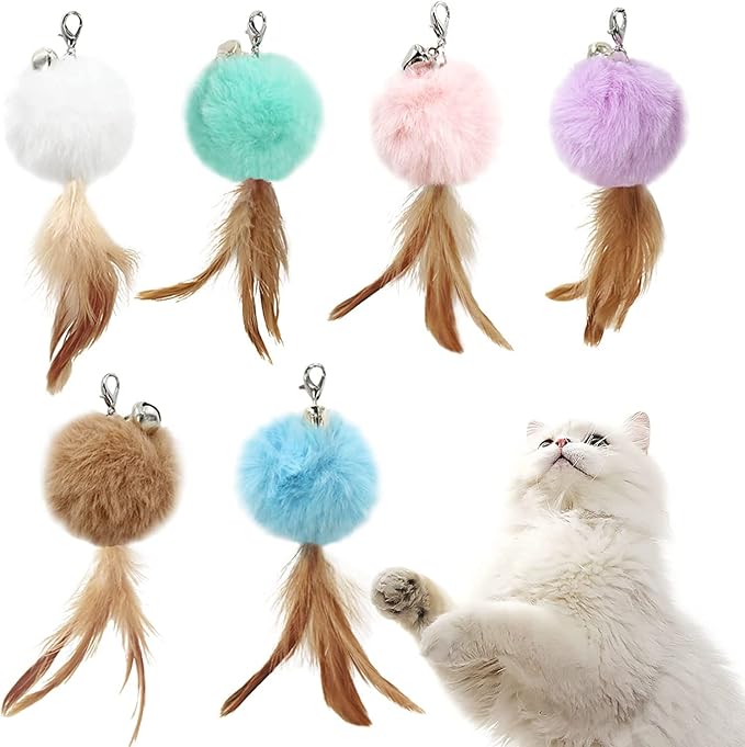 Cat Fluffy Feather Toys Replacement Cat Toy Wand Refills, 6 Pieces Fluffy Cat by WelcometoHokoad