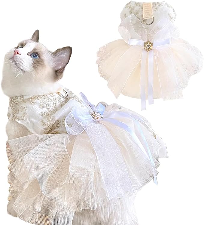 Fancy Dog Dresses with Leash Ring, Embroidered Dog Wedding Dress, Bow Puppy by Anelekor