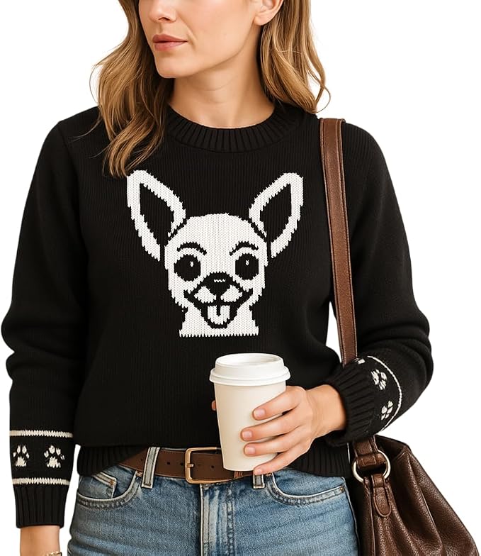 Custom Dog Knit Sweater for Women Personalized Pet Paw Print Pullover Dog Mom by GrewearFashion