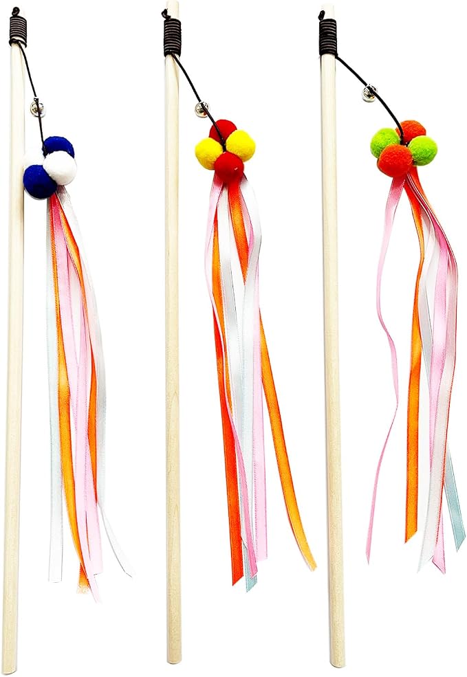 IUHKBH Cat Wand, Ribbon and Pom Poms Sturdy Cat Sticks - Image 5
