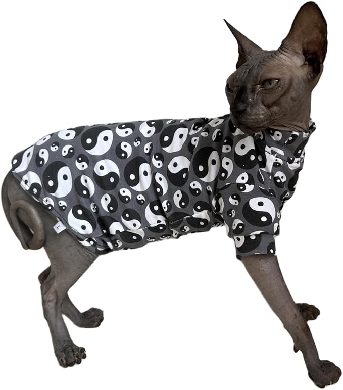 Tai Ji Feng Shui Sphynx Cat Cotton T-Shirts Hairless Cat Sweatshirt Pet Kitten - Image 4