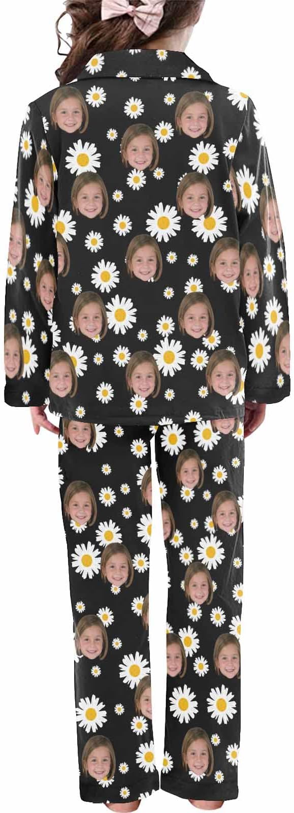 Artsadd Girls Pajamas Set Custom Face Pet Photo Long Sleeve Sleepwear - Image 2