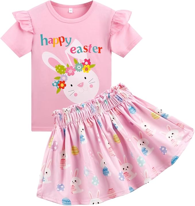 Akyzic Little Girl Skirt Outfit Two Piece Spring Summer Outfit Butterfly Dress by Akyzic