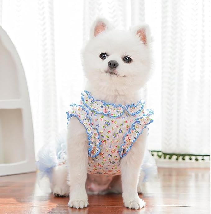 Floral Puppy Dress with D-Ring Ruffled Small Dog Clothes Female Spring Cat - Image 3