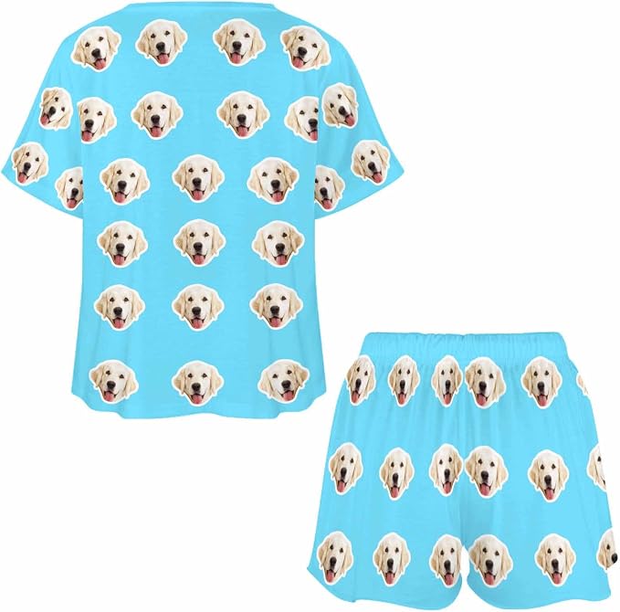 Custom Short Pajamas Set with Face Photo Women‘s Sleepwear Tee Personalized PJ - Image 4