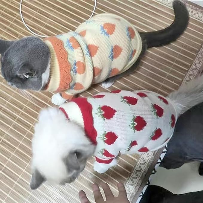 ANIAC Strawberry Turtleneck Cat Sweater Warm Knitted Small Dog Clothes - Image 5