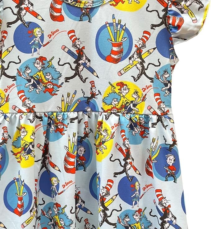 Baby Girls Spring Summer Cat in The Hat Dress Girls Flutter Sleeve Boutique - Image 5