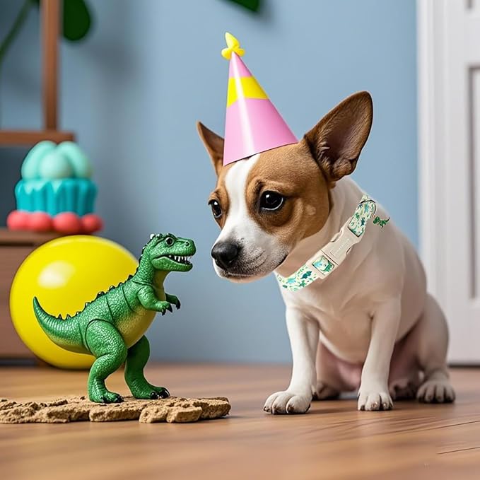 Lionet Paws Green and Blue Dinosaur Dog Collar- Cute Stegosaurus and Raptor - Image 5