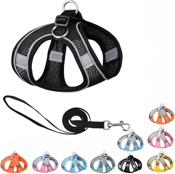 Black Puppy Dog Harness with Leash, No-Pull Cat Harness by YOUALSO