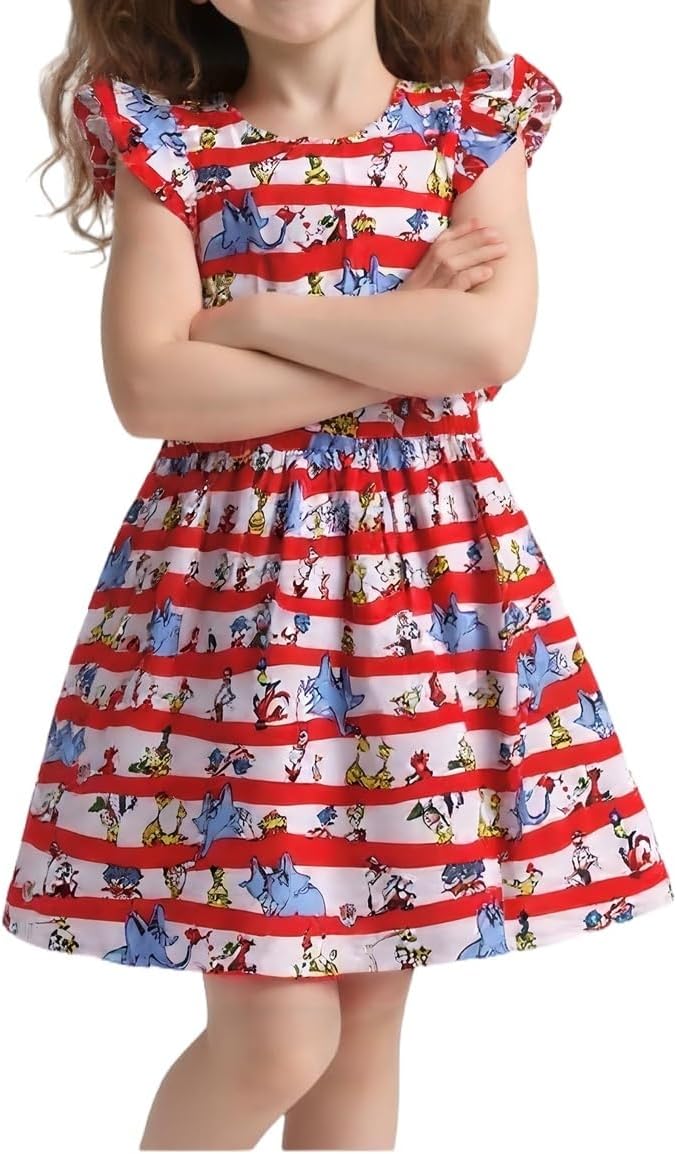 Baby Girls Spring Summer Cat in The Hat Dress Girls Flutter Sleeve Boutique by Unknown